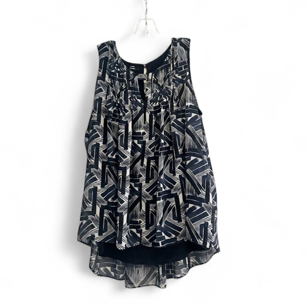 ALFANI Sleeveless Tunic Blue White Print Summer Hi low Flowy Loose Fit LARGE - Picture 2 of 11